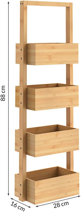 Casaria® Badregal mit 4 Körben Stehend Schmal Bambus Holz 88x16x28cm Ablagen Standregal Küche Badezi