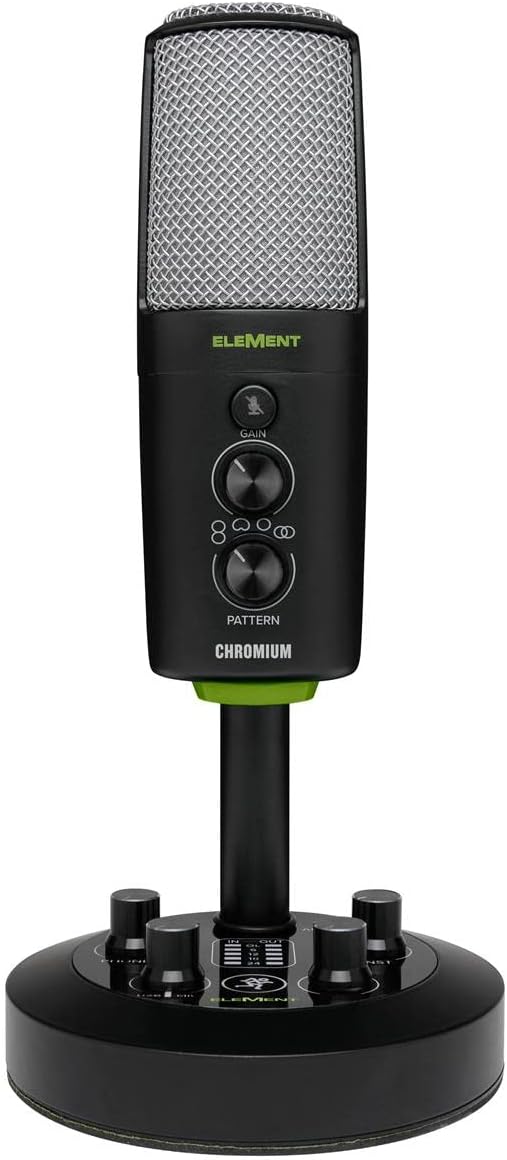 Mackie Chromium USB-Studiomikrofon Metallgehaeuse, Standfuss, inkl. Kabel, EM-Chromium, Schwarz Chro