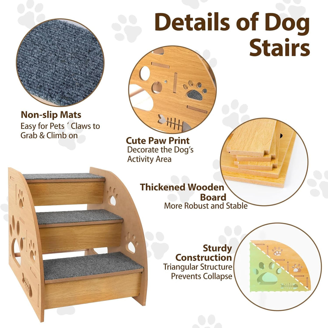 Hundetreppe für Kleine Hunde, Holz Haustiertreppe 3 Stufen Hunderampe für Bett Sofa Balkon, Stabi Ru