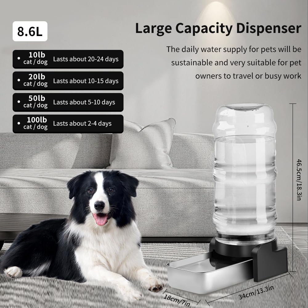 Marchul 8.6L Grosser Hund Wasserspender mit Tischset, Automatischer Wasserspender mit Edelstahl Wass
