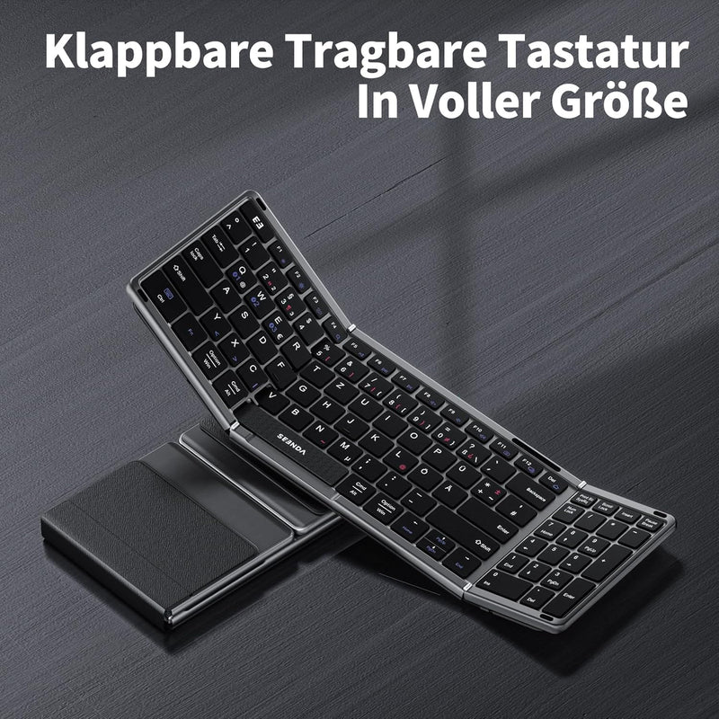 seenda Faltbare Bluetooth Tastatur mit Nummernblock und Handyhalterung, Aufladbare Kabellose Klappba