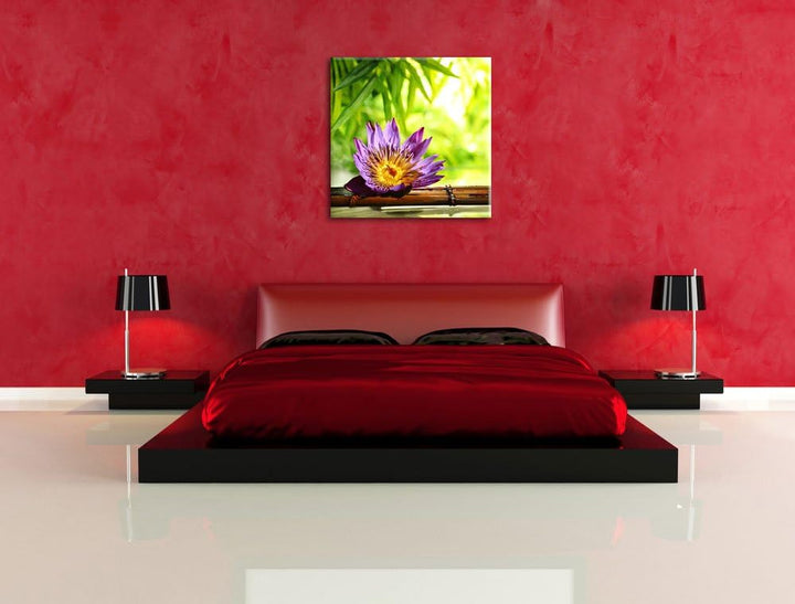 Pixxprint Seerose auf Bambus Wellness als Leinwandbild Quadratisch/Grösse: 70x70 / Wandbild/Kunstdru