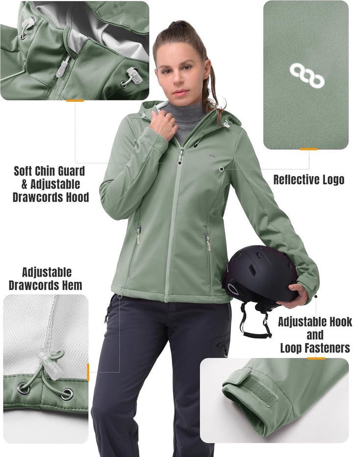 33,000ft Damen Softshelljacke Wasserdichte Winddichte Funktionsjacke Atmungsaktive Übergangsjacke Le