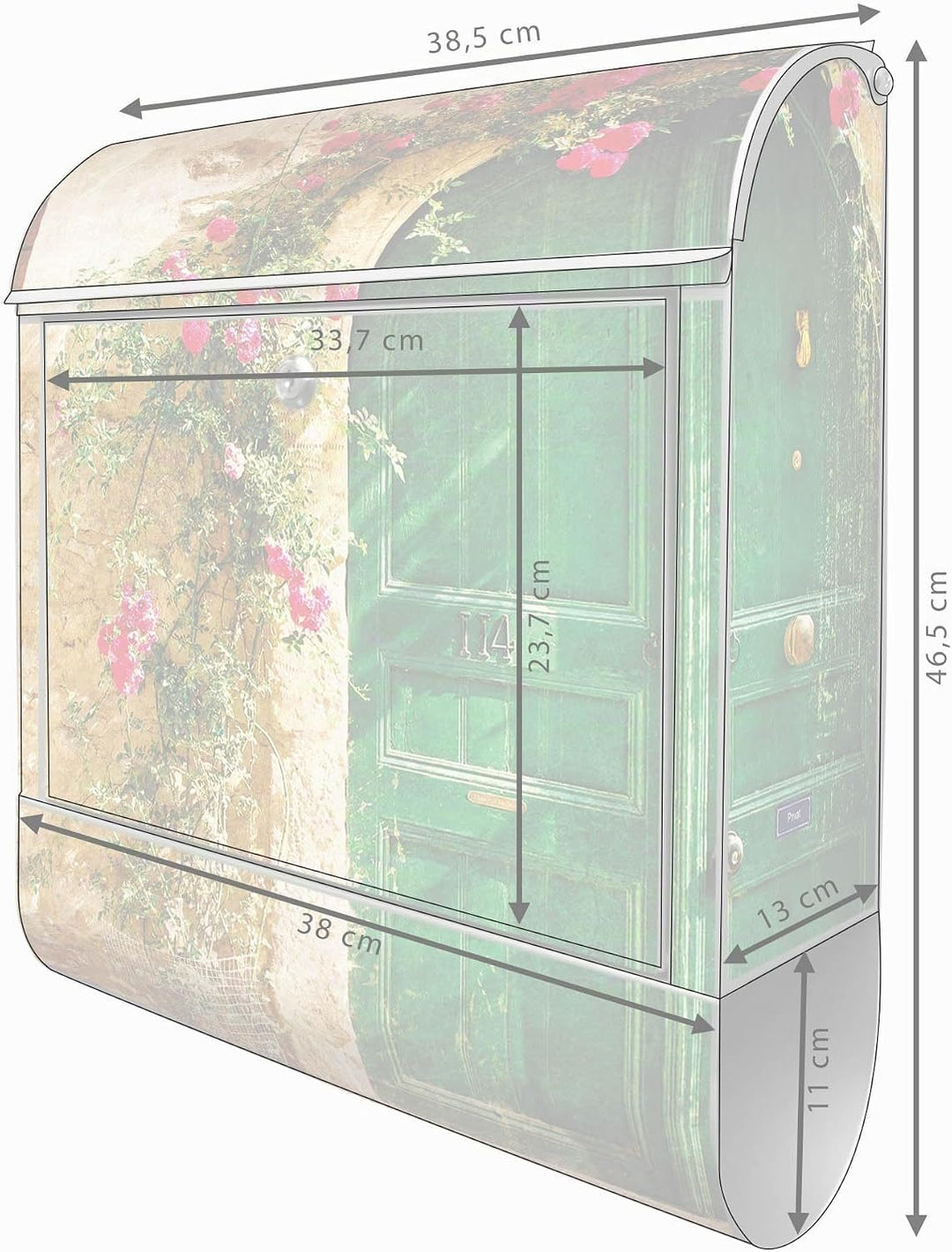 banjado® Design Briefkasten mit Motiv Ferienhaus 39x47x14cm &amp; 2 Schlüssel - Briefkasten Stahl Silber