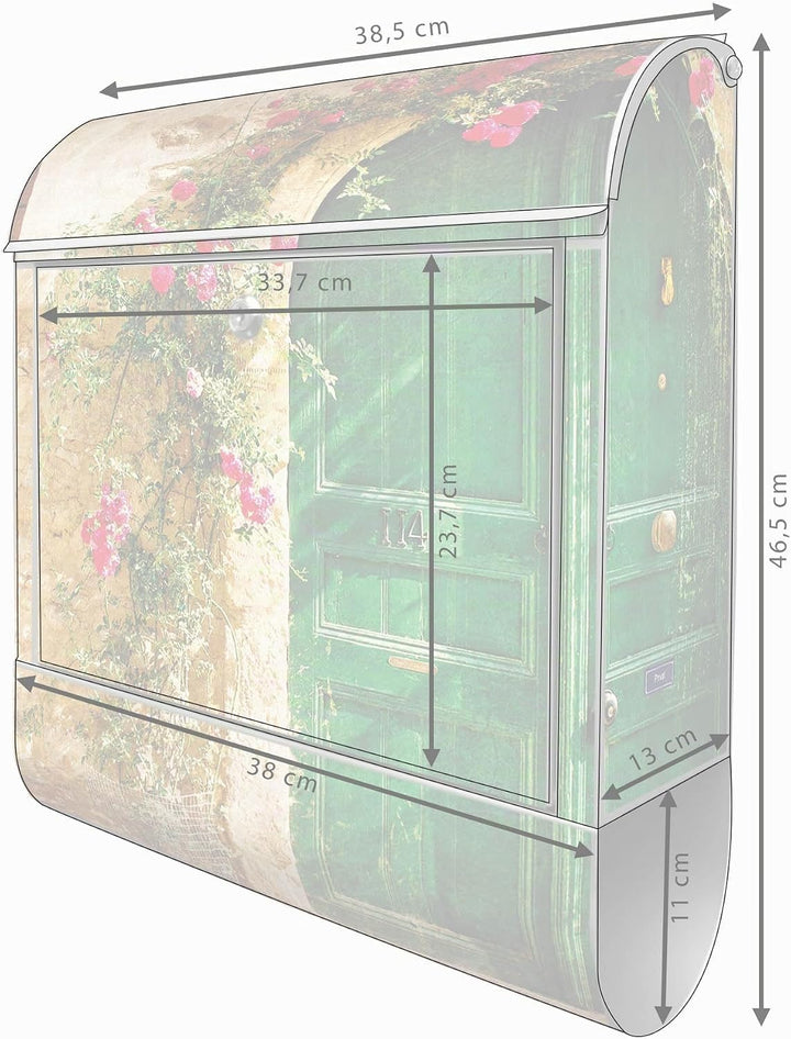 banjado® Design Briefkasten mit Motiv Ferienhaus 39x47x14cm &amp; 2 Schlüssel - Briefkasten Stahl Silber