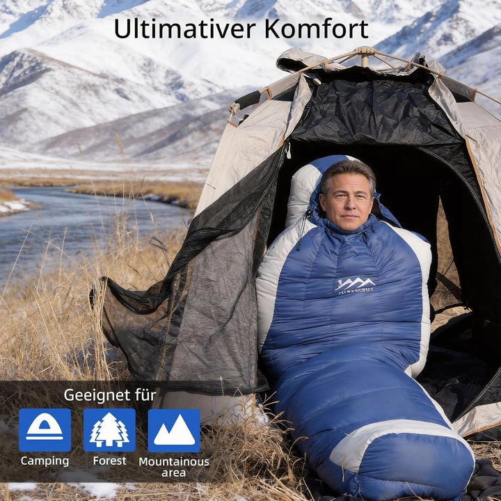 Ultraleicht Daunenschlafsack mit Kissen, Kleiner Leichter Sommer Schlafsack 680FP für Erwachsene und