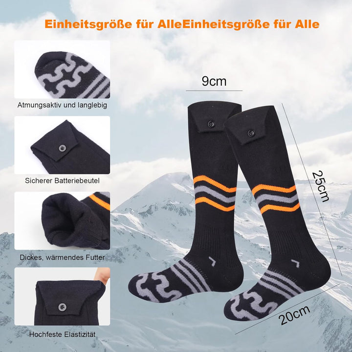 Beheizbare Socken Damen Herren, 2 X 5000mAh/5V Wiederaufladbare Heizsocken Warme Socken Bis zu 65℃ 3