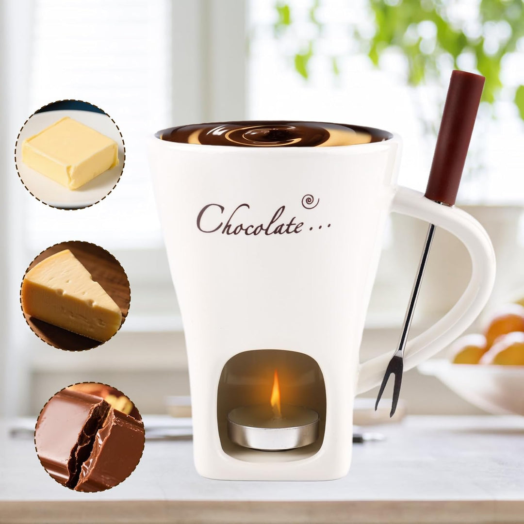 Gosknor Schokoladenfondue-Tasse mit Gabel, Süsse Schmelztasse mit Teelichtern für Schokolade Käse De