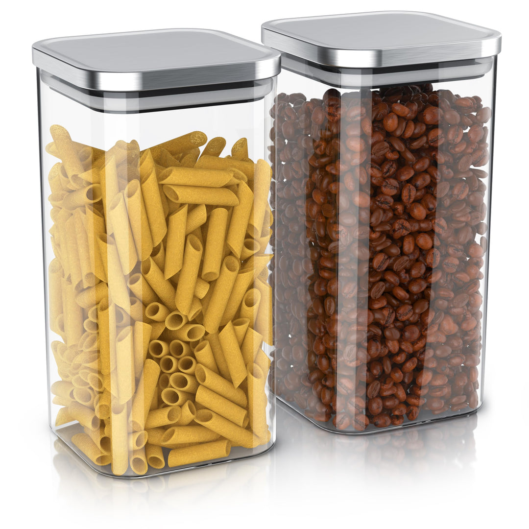 Arendo - Vorratsbehälter 1650ml mit Deckel Edelstahl - 2er Set - Behälter aus Glas – hitzebeständig
