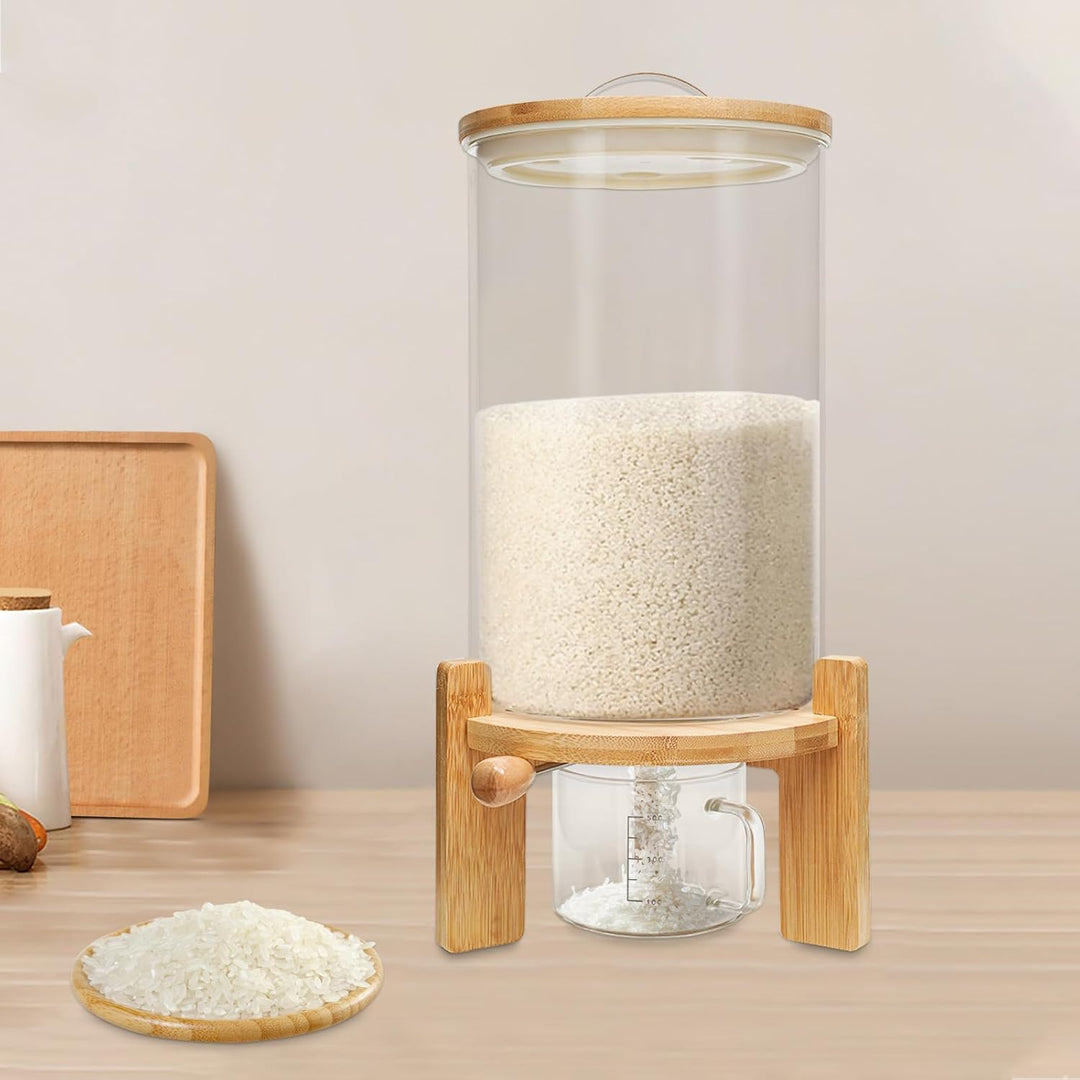 Reisspender 7,5L Glas, Müslispender Glaskornbehälter 20x30cm, Luftdicht mit Messbecher für Cerealien