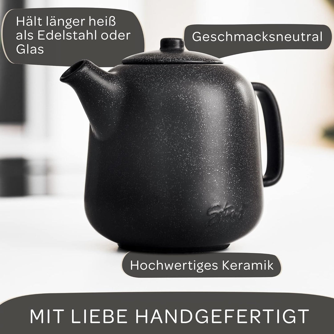 STEINZEIT Design Teekanne (1,3L) mit Siebeinsatz aus rostfreiem 304 Edelstahl - Teekanne Keramik mit