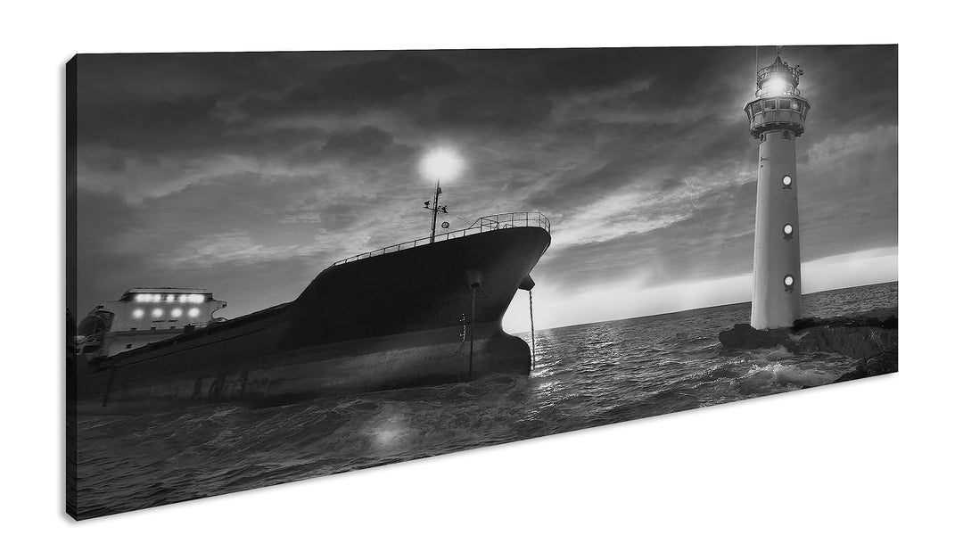 deyoli Orangener Himmel am Hafen Panorama 60x30 cm Effekt: Schwarz/Weiss als Leinwandbild, Motiv fer