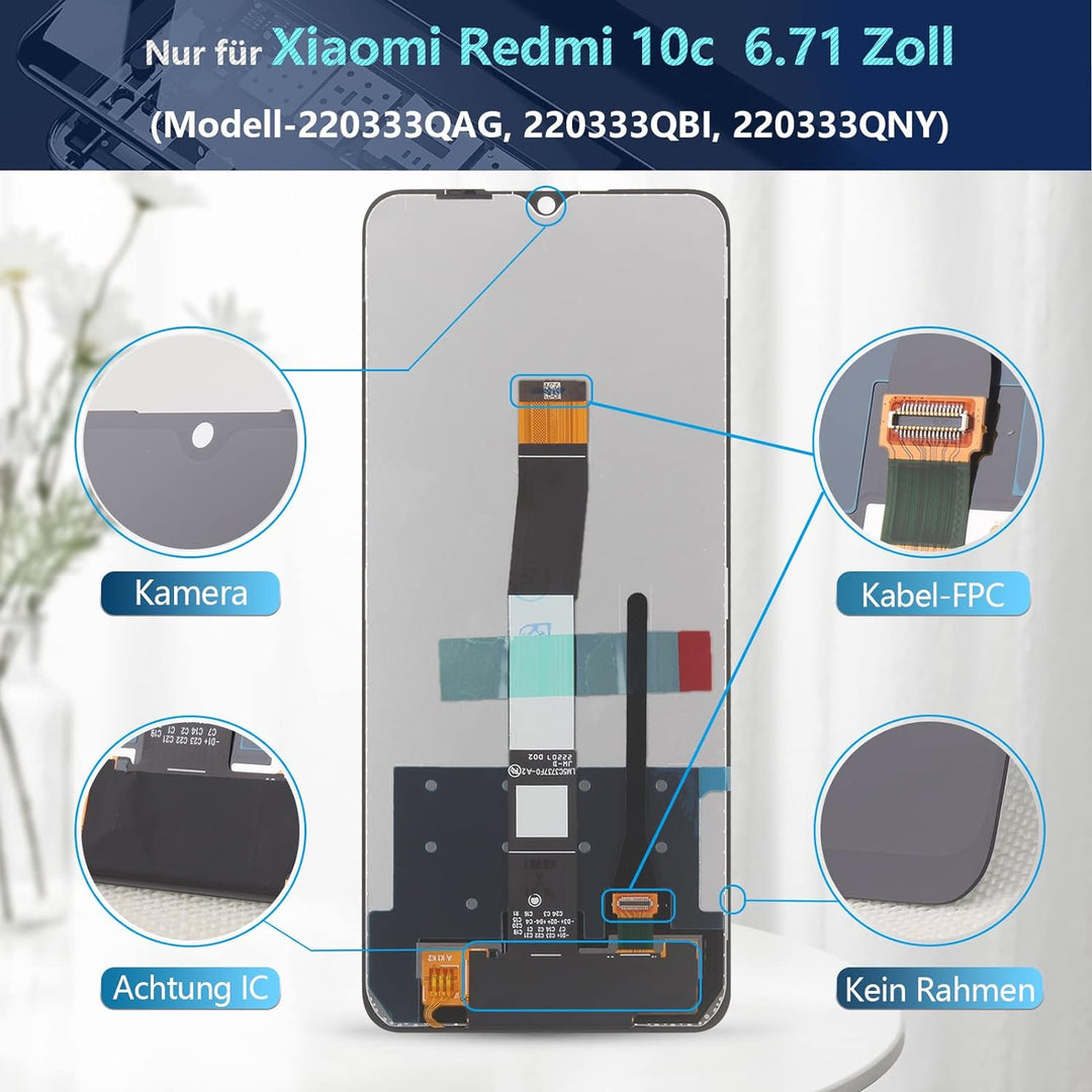 RongZy LCD Display für Xiaomi Redmi 10c 220333QBI 220333QAG Touchscreen und LCD Bildschirmersatz mit