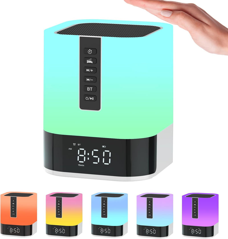 Tragbar Bluetooth Lautsprecher mit Licht, Digital Wecker, MP3-Player, White Noise Machine, Sleep Aid
