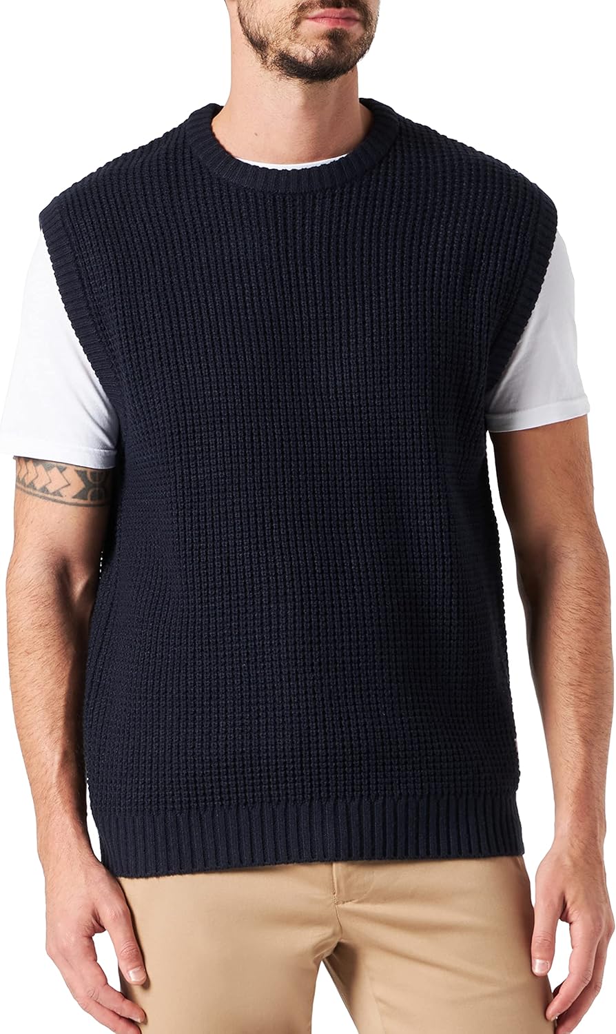 JACK & JONES Herren Dicker Grobstrick Pullunder | Rundhals Sweater ohne Ärmel | Warmer Pullover JJEN