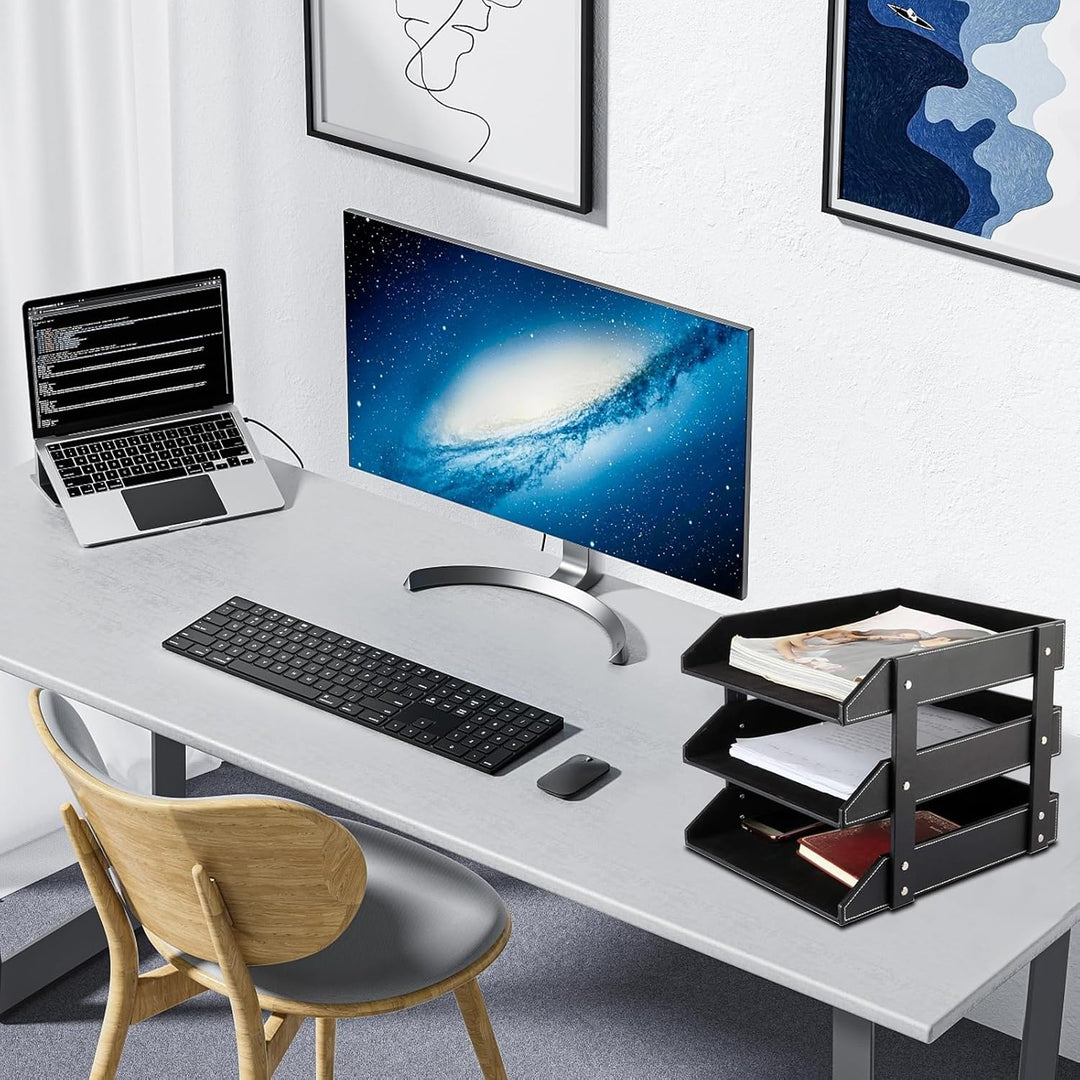 Schreibtisch-Organizer aus Leder, stapelbarer Büro-Aktenordner, Dokumentenfach für Akten, Ordner, Br