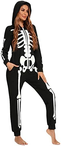 thematys Skelett Horror Jumpsuit Onesie mit Kapuze | Erwachsene | Halloween | Mottowoche | Karneval