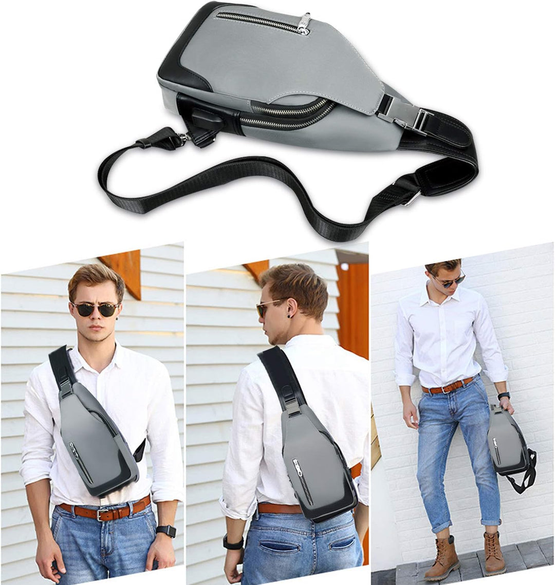 FANDARE Neu Brusttasche Herren Schultertasche Sling Bag Rucksack mit USB Umhängetasche Sporttasche f