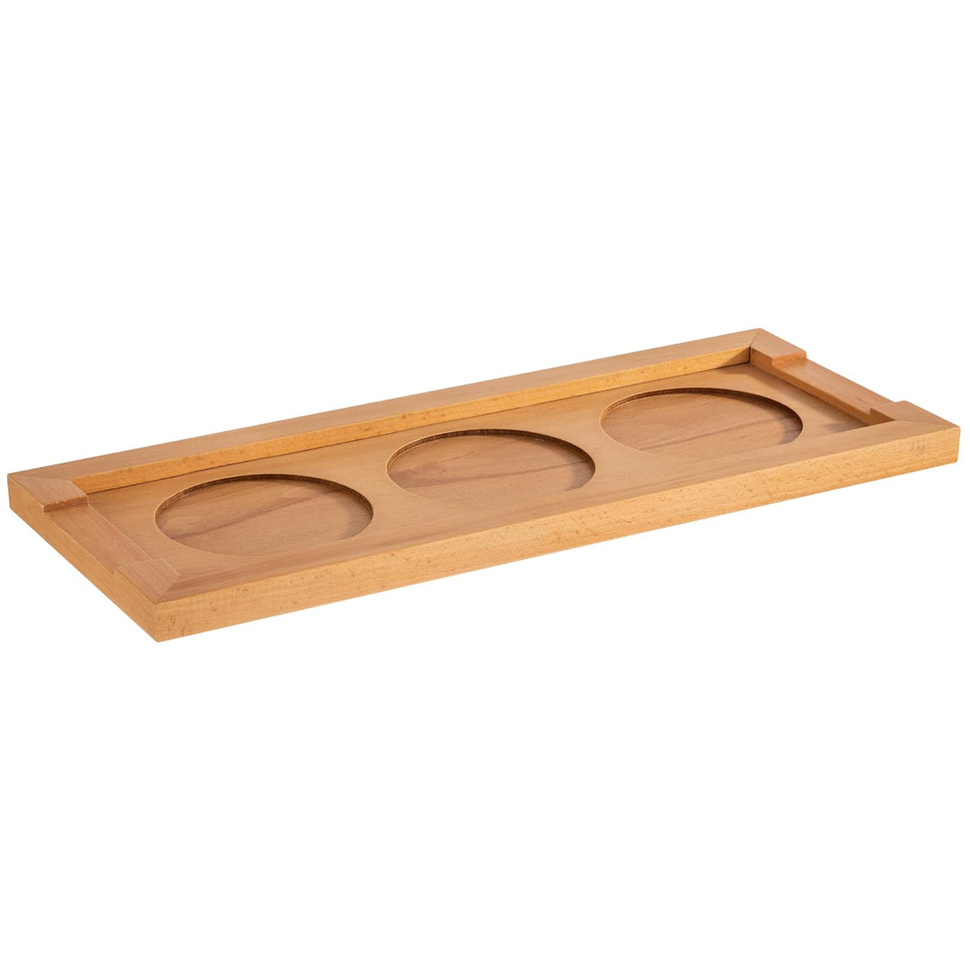 APS 11705 Buffetbrett aus Eichenholz, 47 x 19 cm, H: 2 cm,inkl. 3 Einsätzen aus Kunstleder Ø11 cm