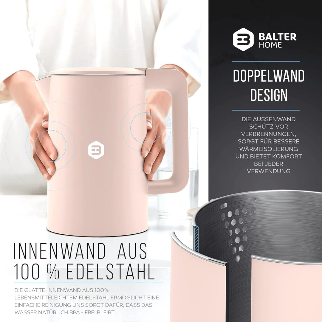 Balter Wasserkocher Edelstahl WK-4, 1,7 Liter, elektrischer Wasserkocher, Doppelwand Design, BPA fre