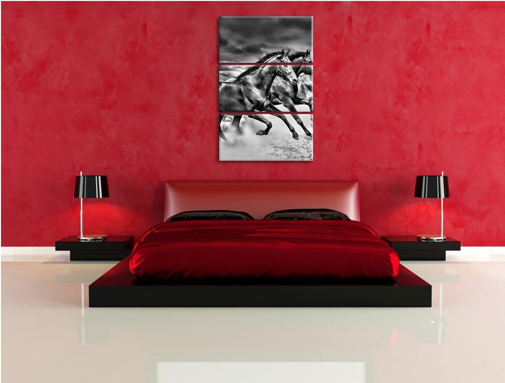 Pixxprint DREI Wilde Westernpferde als Leinwandbild/Grösse: 3 Teilig (120x80) cm/Wandbild/Kunstdruck