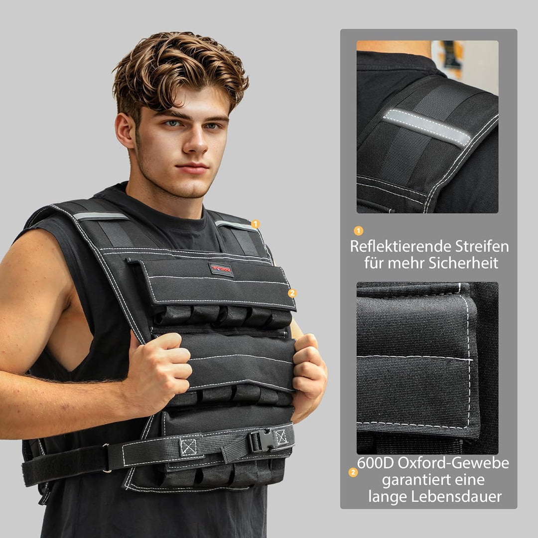 SPORTNOW Gewichtsweste 15/20KG verstellbare Trainingsweste mit herausnehmenbar Gewichten Reflektiere