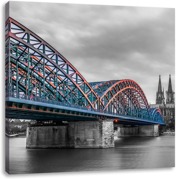 Pixxprint Brücke Kölner Dom als Leinwandbild Quadratisch | Grösse: 70x70 | Wandbild| Kunstdruck | fe