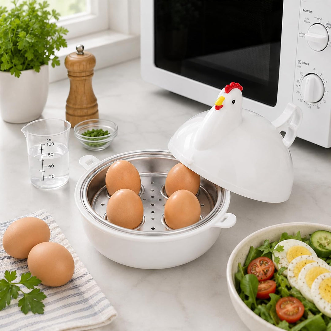 Lwuey Mikrowellen Eierkocher, Micro Eierkocher Für 4 Eier Kunststoff Aluminium Huhn Hausgebrauch Ges