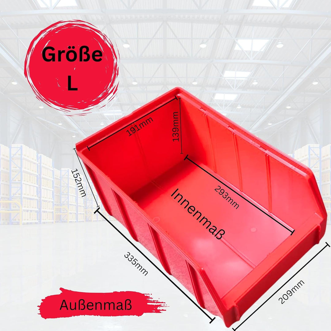 Rodopi 16er Set Stapelboxen, Grösse L | Sichtlagerkästen 335x209x152mm | Robuste Lagerboxen für Werk
