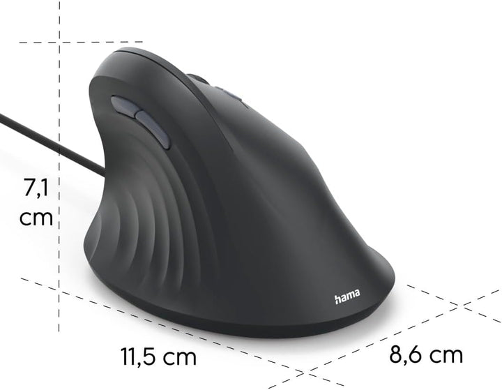 Hama vertikale Maus (optische Maus ohne Klickgeräusch, 7 Tasten, ergonomisch für Rechtshänder, 1000/