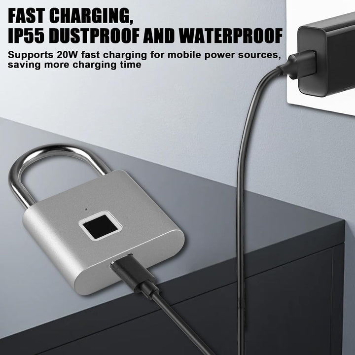 Fingerabdruck Schloss, Schloss mit Fingerabdruck, Smart Schloss Wasserdicht,USB-Aufladung,Vorhängesc