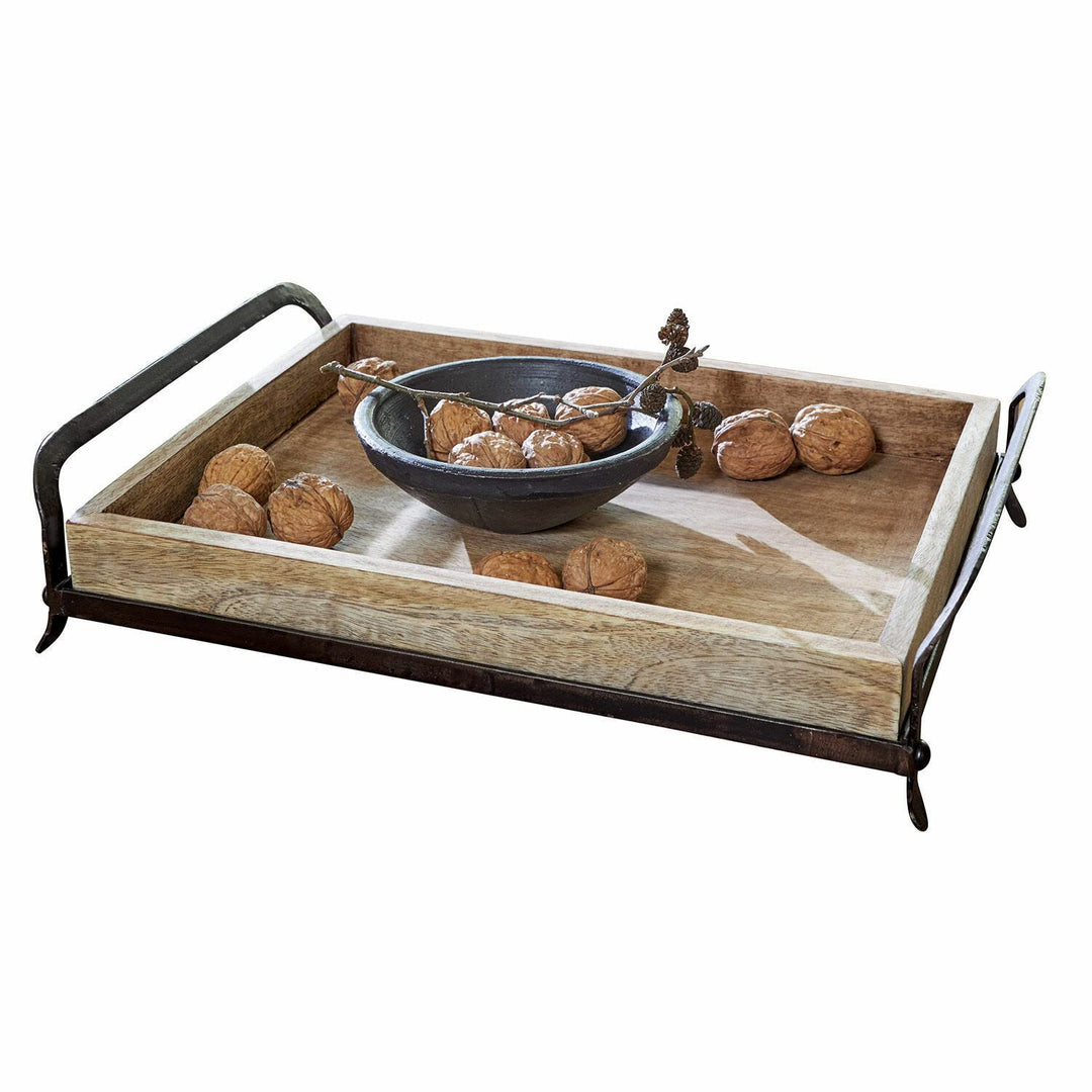 LOBERON® Tablett Troyes, Serviertablett mit abnehmbaren Eisengestell, naturbelassen, Zeitloses Acces