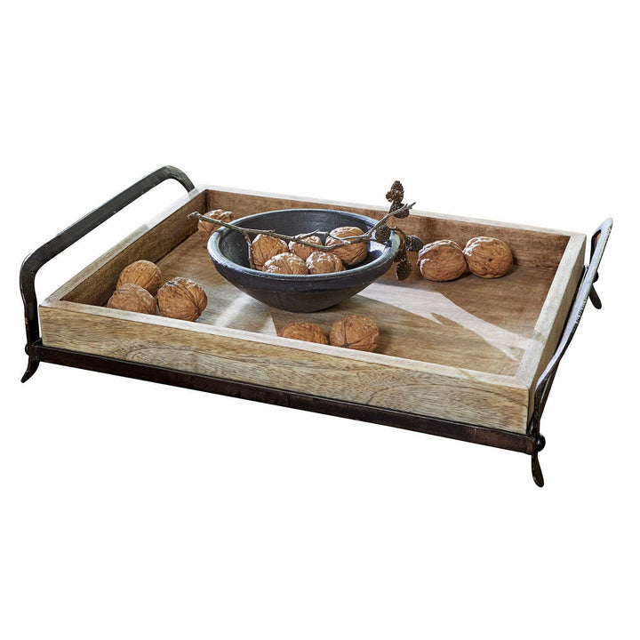 LOBERON® Tablett Troyes, Serviertablett mit abnehmbaren Eisengestell, naturbelassen, Zeitloses Acces