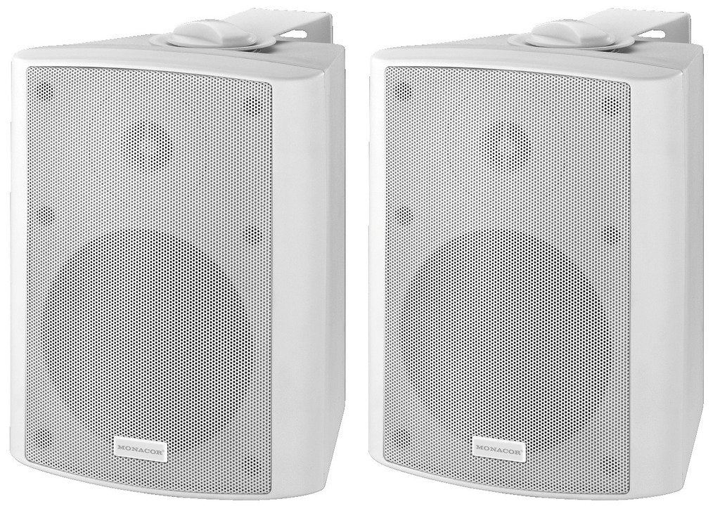 MONACOR MKA-50SET/WS aktives 2-Wege-Stereo Lautsprecherboxen-System, eine Aktiv- und eine Passiv-Box