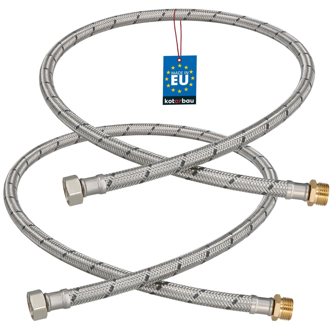 KOTARBAU® 2er Set Flexschlauch 3/8 Zoll - Wasserschlauch - 100 cm - Panzerschlauch - Aussengewinde x