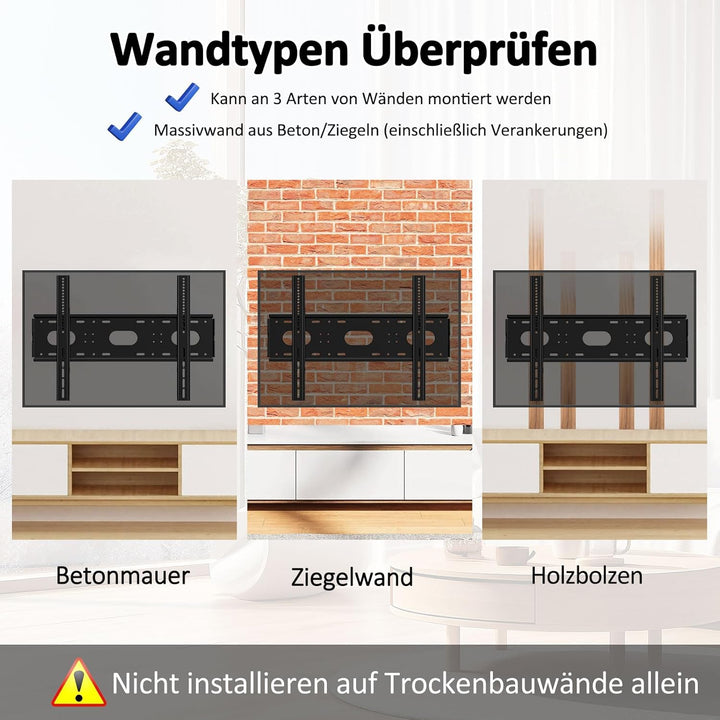 TV Wandhalterung Fest für 42-90 Zoll Flach Biegbar Schwerlast Fernseher oder Monitor bis zu 100kg Ma
