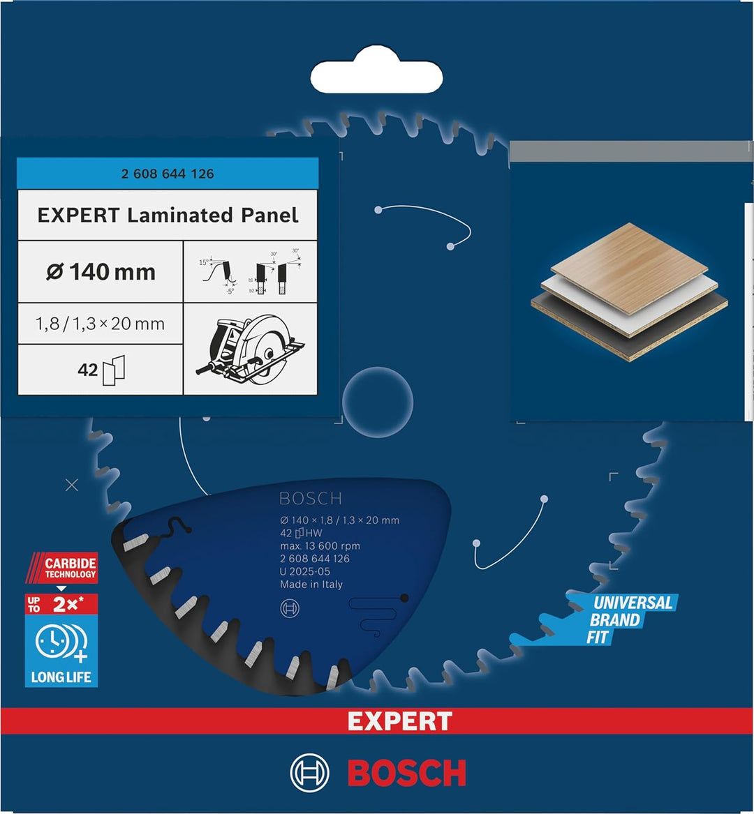Bosch Professional 1x Kreissägeblatt Expert for Laminated Panel (Laminat, Sägeblatt Ø 140 x 20 x 1,8