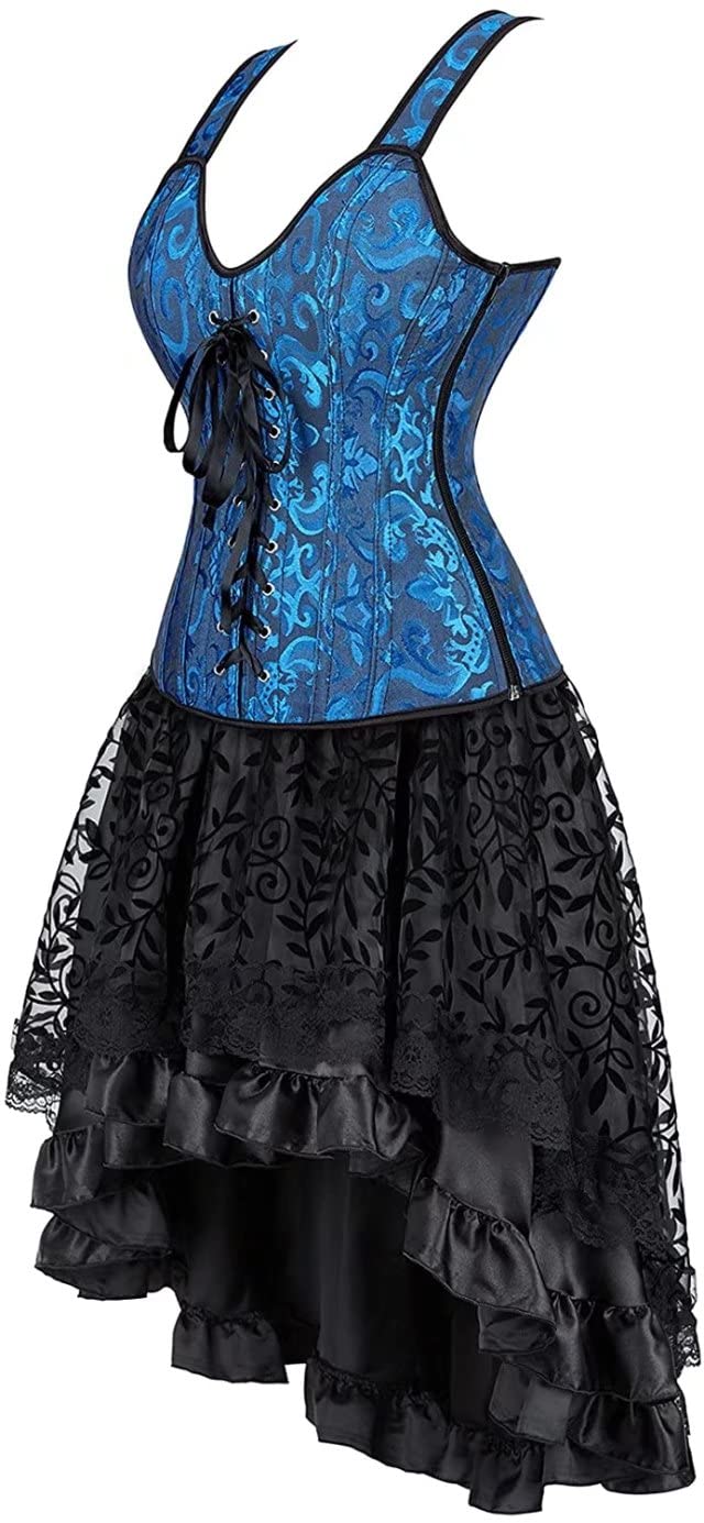 Jutrisujo korsett damen kleid corset dress corsage vollbrust burlesque schwarz XXS Blue6806, XXS Blu