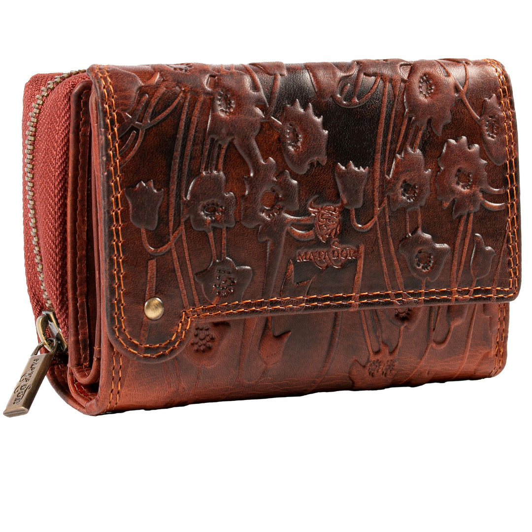MATADOR Damen Leder Geldbörse TüV geprüfter RFID &amp; NFC Schutz Frauen Portemonnaie Ladies Wallet Prin