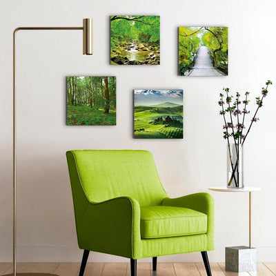 ARTLAND Leinwandbilder auf Holz Wandbild Bild Set 4 teilig je 40x40 cm Quadratisch Landschaft Wiese