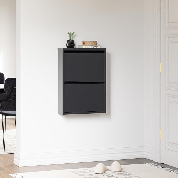[en.casa] Schuhschrank Sokndal Schuhkipper mit 2 Klappen Metall Schuhkommode für 4 Paar Schuhe 71 x