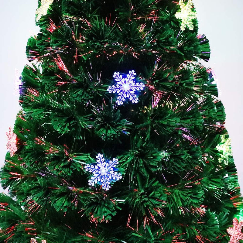 Aufun Weihnachtsbaum Künstlicher 150 cm mit LED Glasfaser und Schneeflocken Weihnachtsdeko Christbau