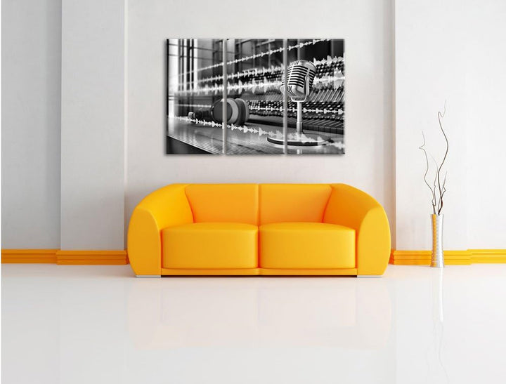 Pixxprint Monocrome, Musikstudio 3-Teiler Leinwandbild 120x80 Bild auf Leinwand