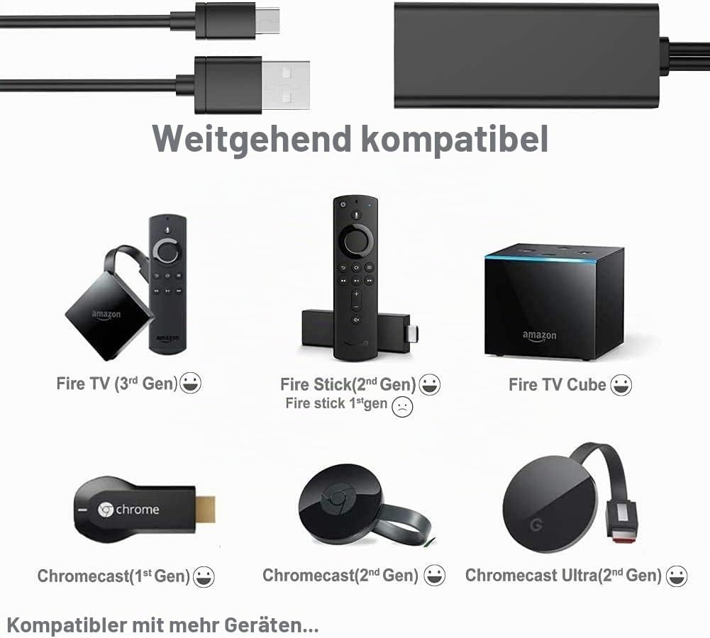 Fire TV Stick Ethernet Adapter, Ethernet Adapter für Fire Stick und Chromecast, Chromecast Ultra 4k,