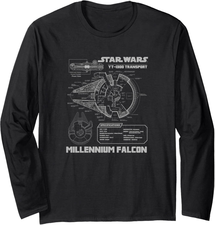 Star Wars Millennium Falcon Grey Schematics Langarmshirt