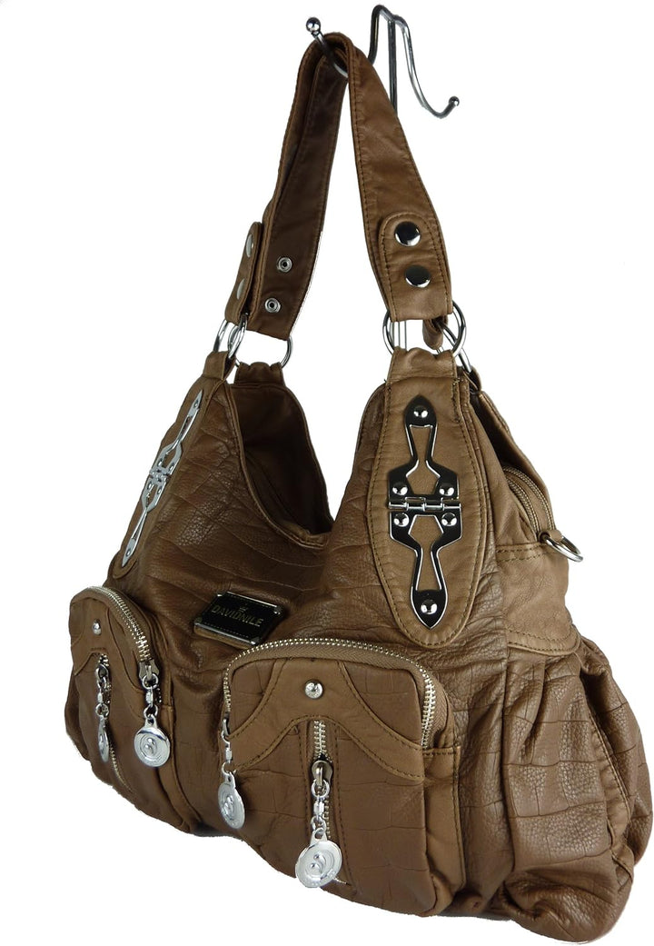 DAVID NILE 'Soraya' 13216 Damen Tasche, praktische Alltagstasche in versch. Farben 32x25x12 Braun Co