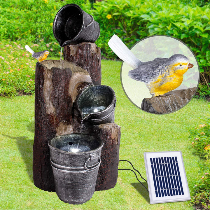 Gartenbrunnen Solarbrunnen Brunnen Vogelbad Wasserfall, Gartendeko mit Pumpe, Wasserspiel für Garten