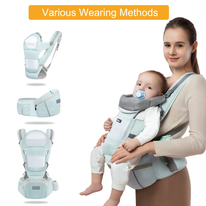 Azeekoom Babytrage Ergonomischemit Hüftsitz, Baumwolle Kindertrage Dorsal und Ventral, Leicht Atmung