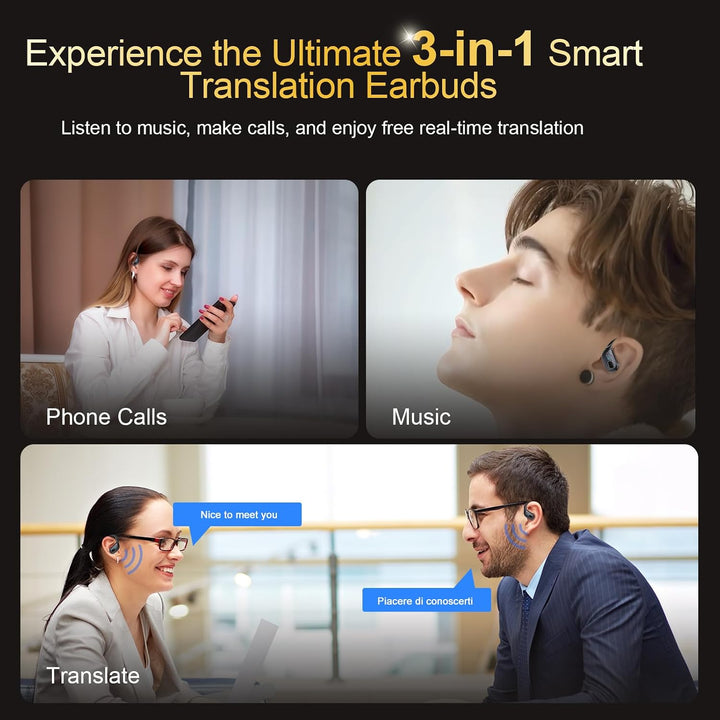 AI Kopfhörer Übersetzer, 3-in-1Bluetooth 5.4 Echtzeit Sprachübersetzer Kopfhörer 164 Sprachen mit Ap