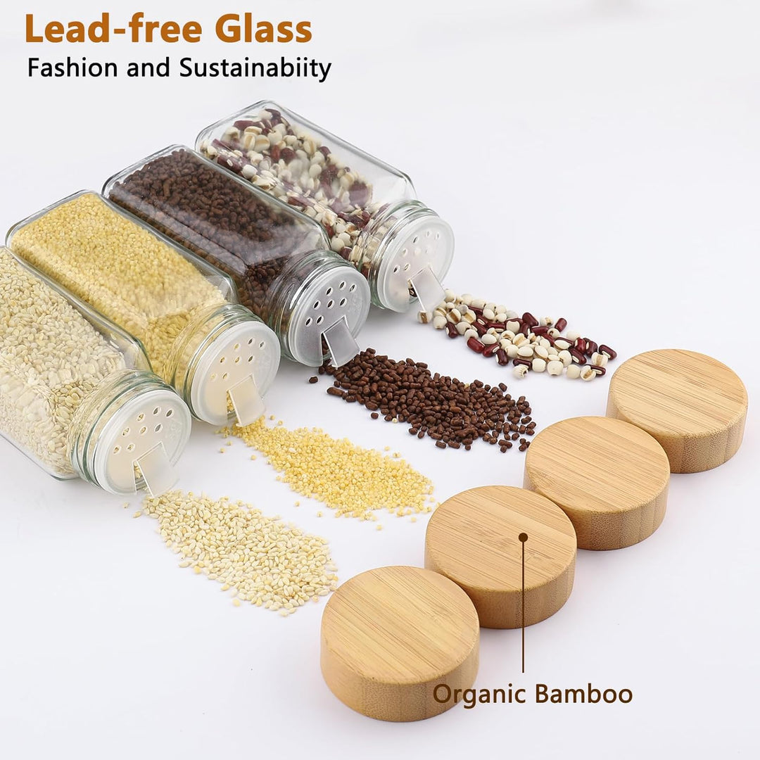Spice Jars Square Set [12 Pieces] with Bamboo Lid, 120 ml Spice Jars, Spice Shaker Spice Jars Spice